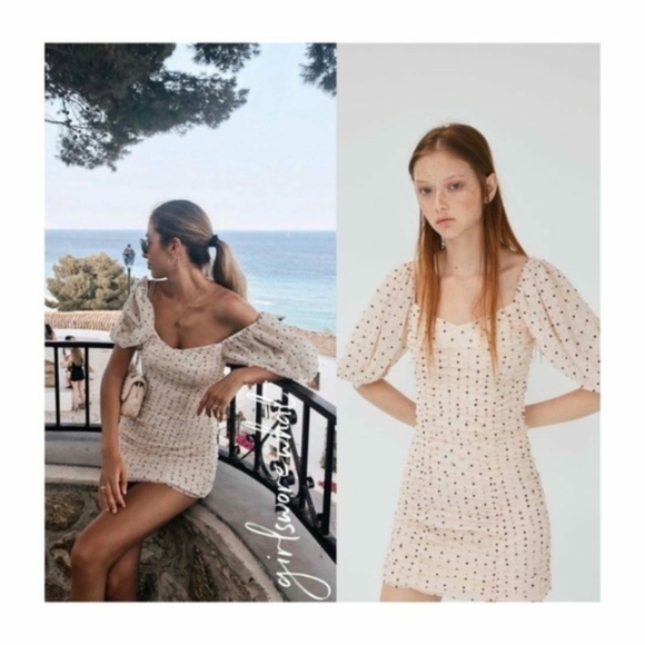 draped polka dot tulle dress